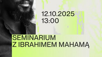  -  tło stanowi gradacja dwóch kolorów: szarego i jaskrawo zielonego. są też drobne elementy w tychże kolorach – występują w formie pikseli. po lewej stronie jest czarno-białe zdjęcie ibrahima mahamy