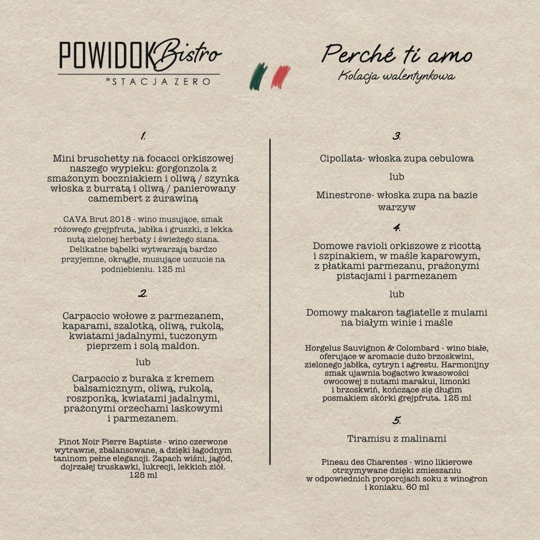 Kolacja Walentynkowa w POWIDOKu - Menu