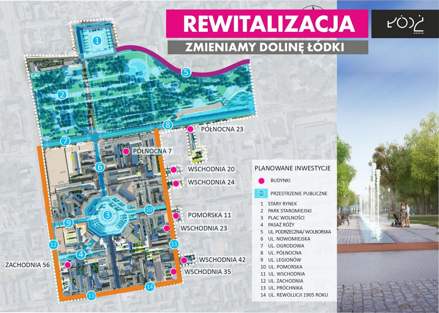 Rewitalizacja. Zmieniamy Dolinę Łódki - mapa planowanych inwestycji