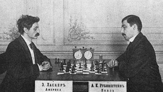 Emanuel Lasker i Akiba Rubinstein (1909 rok) - fot. domena publiczna