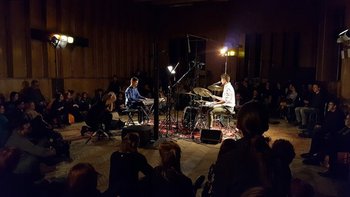 Grafika promująca wydarzenie: 9. edycja Manu Summer Jazz Sundays - LodzerJazz&CO - Radek Bolewski & Maciek Tubis Lunatyk -  mat. pras. Manufaktura