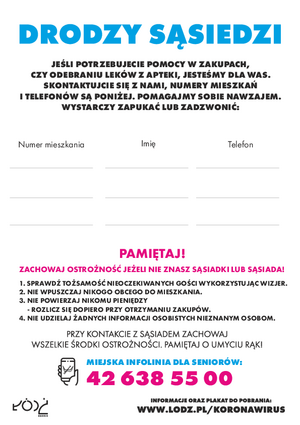 [PL] Pomoc sąsiedzka - plakat do rozwieszenia na klatkach schodowych - wersja po polsku, kolorowa 