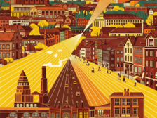 Kolorowy obrazek przedstawiający zabudowę kamienic i fabryk. W dolnej części obrazka napis Nie czekaj! Zapisz się do gry! Na górze obrazka Napis Gra Miejska "Ziemia Pomagająca - Przebudzenie" To już jutro! Nie czekaj! Dołącz już dziś! Kolorystyka obraska to kolory brązowy, pomarańczowy, żółty zielony