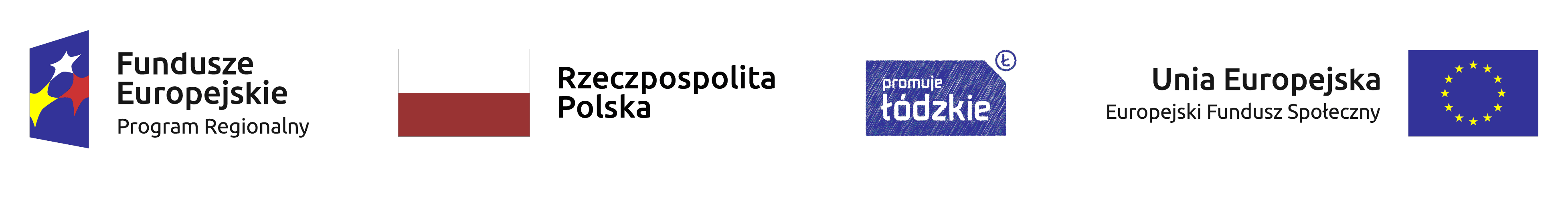 Logotypy: Fundusze Europejskie. Program Regionalny; Rzeczpospolita Polska; Łódzkie promuje; Unia Europejska. Europejski Fundusz Społeczny 