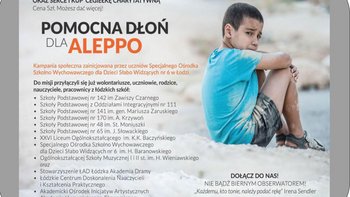 Grafika promująca wydarzenie: „Misja Społeczna Dłoń dla dzieci z Aleppo” - finał akcji społecznej w AOIA -  fot. mat. AOIA