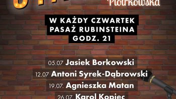 Grafika promująca wydarzenie: "Stand-up Piotrkowska" - cykl otwartych spotkań z artystami w Pasażu Rubinsteina -  mat. pras. ŁCW