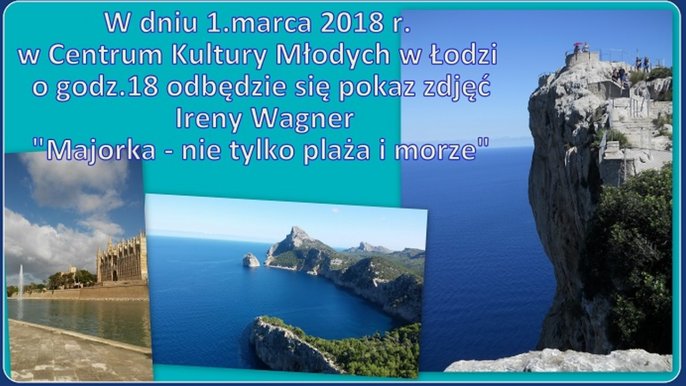 Plakat promujący wydarzenie: „Majorka – nie tylko plaża i morze” pokaz zdjęć Ireny Wagner - fot. mat. http://www.karpacki.ptt.org.pl