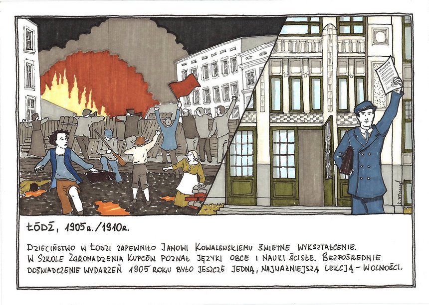 Fragment wystawy. Scenariusz: Andrzej Janecki i Katarzyna Zielińska, rysunki Katarzyna Błaszczyk. 