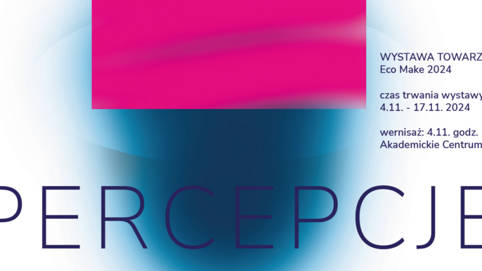  - Różowy a pod nim rozmydlony niebieski element na białym tle; na tym drugim – napis "percepcje"