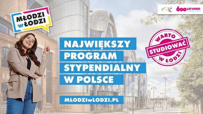 Największy program stypendialny w Polsce - mlodziwlodzi.pl na tle EC1, logotypy miasta oraz programu Młodzi w Łodzi. - Największy program stypendialny w Polsce - mlodziwlodzi.pl na tle EC1, logotypy miasta oraz programu Młodzi w Łodzi.