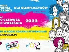 Plakat informacyjny: Stypendia Prezydent Miasta Łodzi dla Olimpijczyków. Aplikuj od 20 czerwca do 20 września.