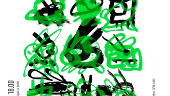  -  biały plakat z zielono-czarnymi szkicami, wykonanymi jakby grubym flamastrem, a przedstawiającymi m.in. króliki i owady