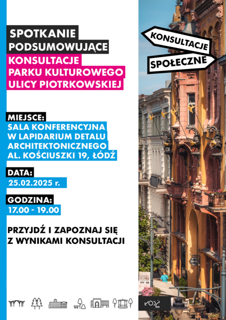 plakat z zaproszeniem do udziału w spotkaniu podsumowującym konsultacje społeczne. Tekst powtórzony w treści strony.