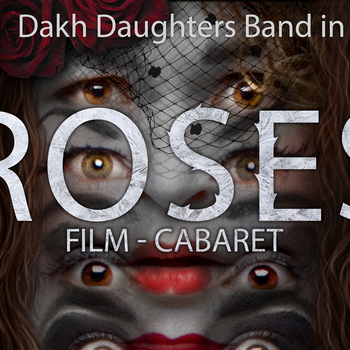 Roses. Film - Cabaret - białe litery na tle kolażu damskich oczu i ust.