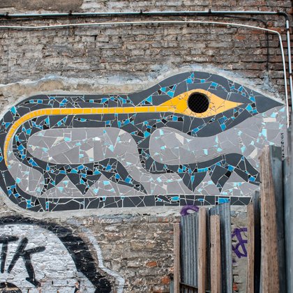 Mozaika Gekon autorstwa Egona Fietke , fot. ŁÓDŹ.PL