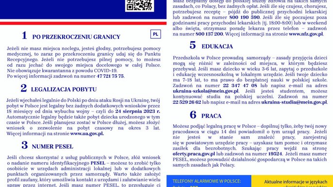ulotka informacyjna dla uchodźców z Ukrainy w języku polskim 