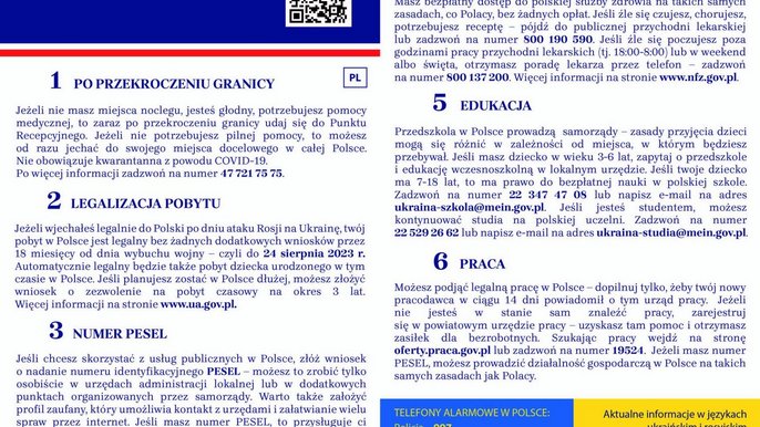 ulotka informacyjna dla uchodźców z Ukrainy w języku polskim 