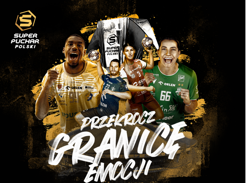 plakat promujący wydarzenie, na którym przedstawiono sylwetki przedstawicieli zespołów grający w Superpucharze