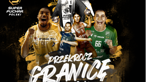 plakat promujący wydarzenie, na którym przedstawiono sylwetki przedstawicieli zespołów grający w Superpucharze