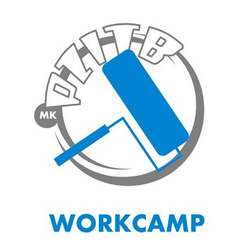 Biało-niebiesko-szary logotyp WORKCAMP.