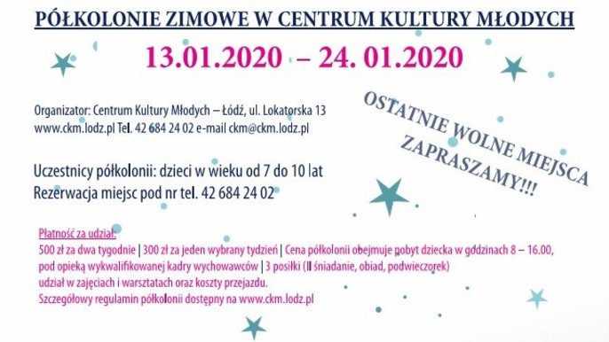 Grafika promująca wydarzenie: Półkolonie Zimowe w CKM - fot. mat. CKM