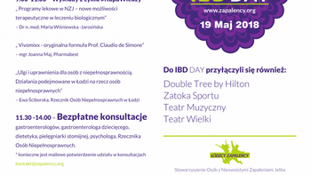Grafika promująca wydarzenie: IBD Day - Światowy Dzień Nieswoistych Zapaleń Jelita w Łodzi -  mat. pras. Stowarzyszenia Osób z NZJ „Łódzcy Zapaleńcy”