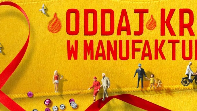 Grafika promująca wydarzenie: Oddaj krew w Manufakturze - mat. pras. Manufaktura