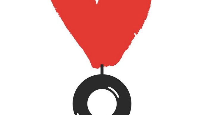  - na białym tle znajduje się czarny okrąg, mający być pierścionkiem, na którym przyczepione jest krzywo narysowane czerwone serce