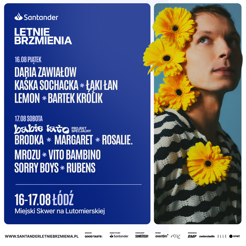 Plakat z rozpiską artystów na festiwalu "Letnie Brzmienia 2024"
